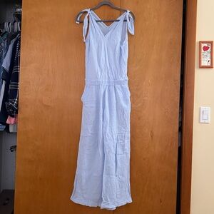 100% cotton Light Blue Sleeveless Wide-Leg Jumpsuit